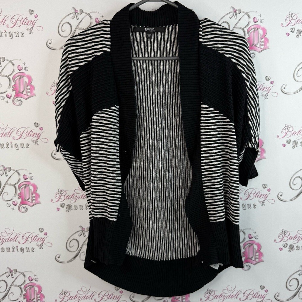 Guess cardigan, T-shirt, style, Knit knitted Black and White Striped Cardigan